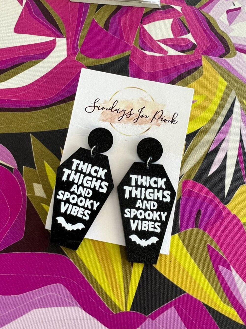 THICK THIGHS Spooky Vibes Coffin Earrings NEW